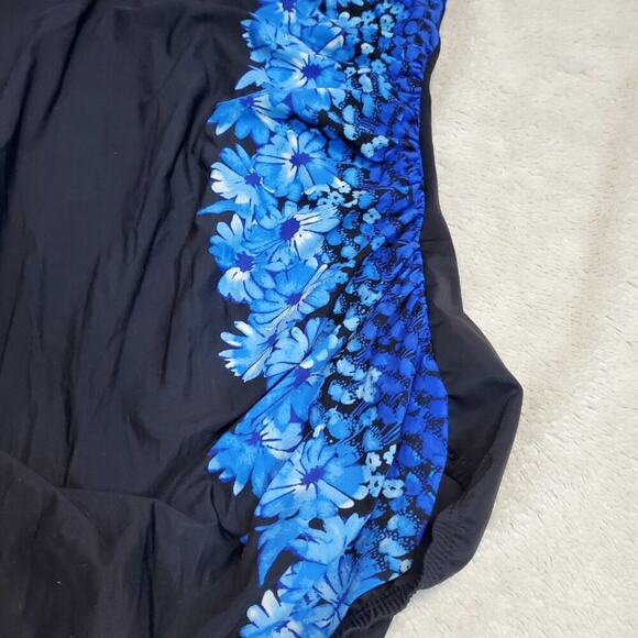 Lands' End Black Bandeau Jubilee Daisy Slender Ruched One‎ piece Swimsuit 22W - Picture 3 of 8